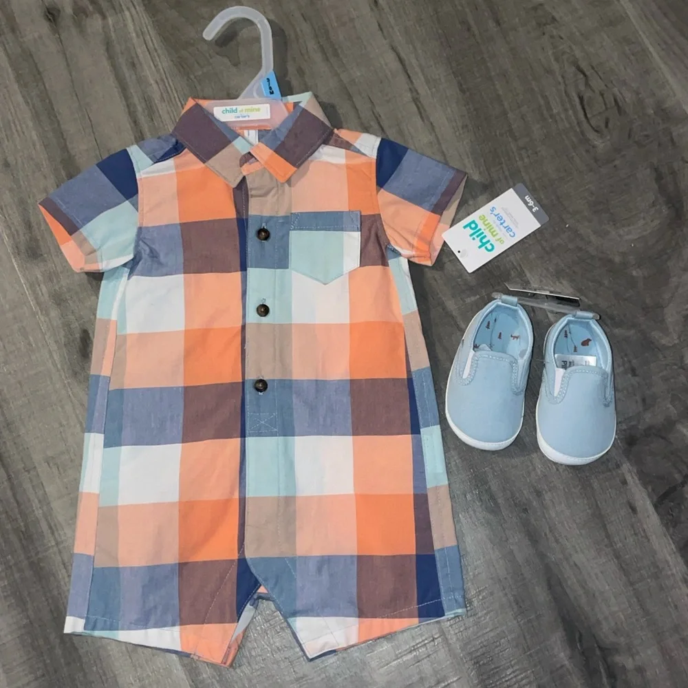 Baby boy romper and shoes set 3/6 months NWT - Picture 1 of 3